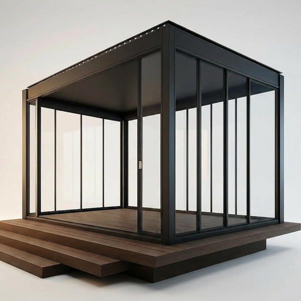 Glass Pavilion Built for Year-Round Living, Sliding Glass Walls, Insulated Roof, LED Lighting