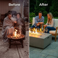 NovusFlare Lux 48" Modern Fire Table — Before & After