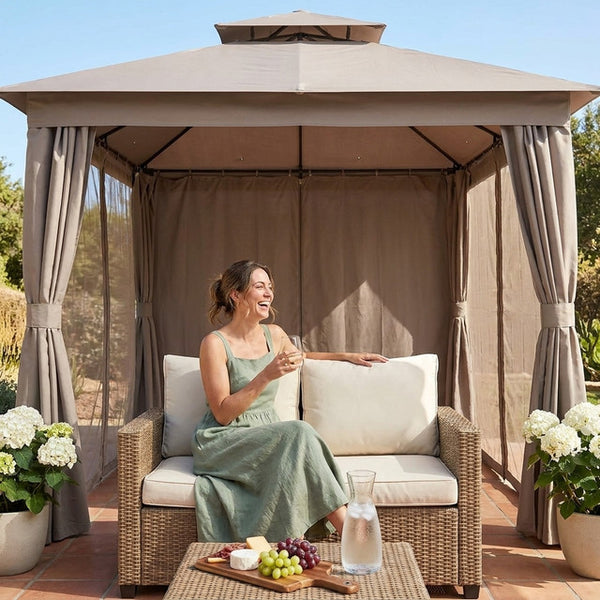 Premium Gazebo Built for Year-Round Outdoor Entertaining, Double Tier Vented Roof, Privacy Curtains, Mesh Panels