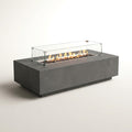 Modern Fire Table Built for Upscale Outdoor Entertaining, Composite Stone Top, Linear Burner, Glass Wind Guard