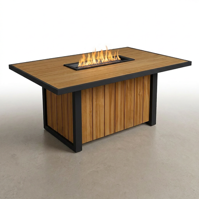 Fire Table Designed for Premium Outdoor Living, 60 Inch Length, Wood-Grain Composite, Powder-Coated Steel