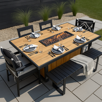 Fire Table Designed for Premium Outdoor Living, 60 Inch Length, Wood-Grain Composite, Powder-Coated Steel