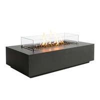 Modern Fire Table Built for Upscale Outdoor Entertaining, Composite Stone Top, Linear Burner, Glass Wind Guard